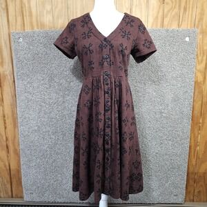 Ace & Jig Midi Dress Size XS Button Front Short Sleeve Deep Red Embroidered